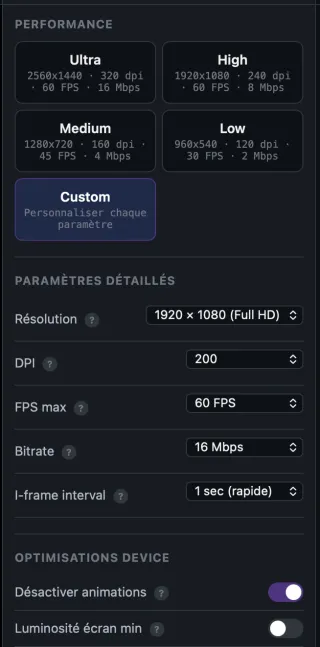 Performance ajustable
